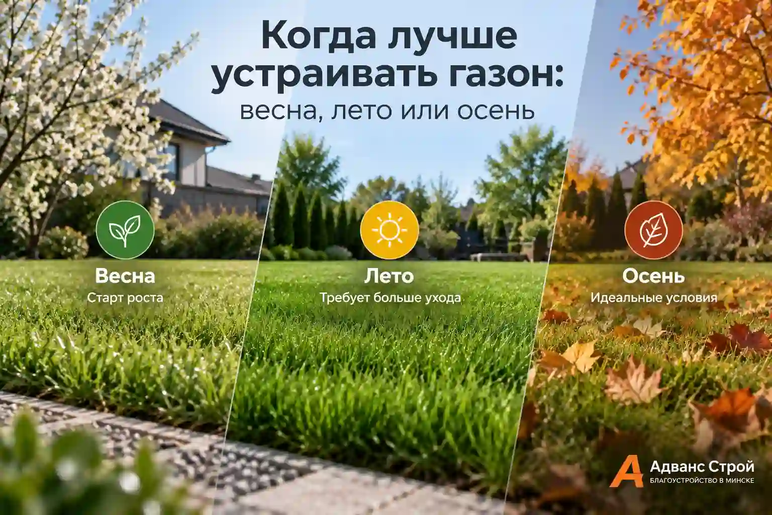 Когда лучше устраивать газон весной, летом или осенью в Минске