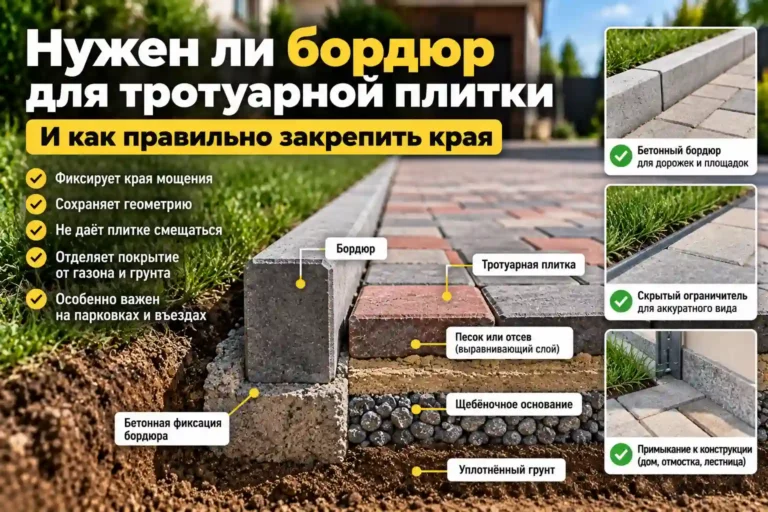 Бордюр для тротуарной плитки с бетонной фиксацией края мощения