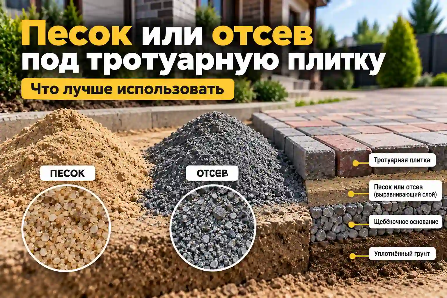 Песок и отсев для выравнивающего слоя под тротуарную плитку