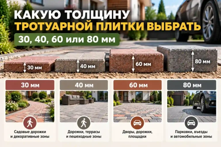 Сравнение тротуарной плитки толщиной 30, 40, 60 и 80 мм